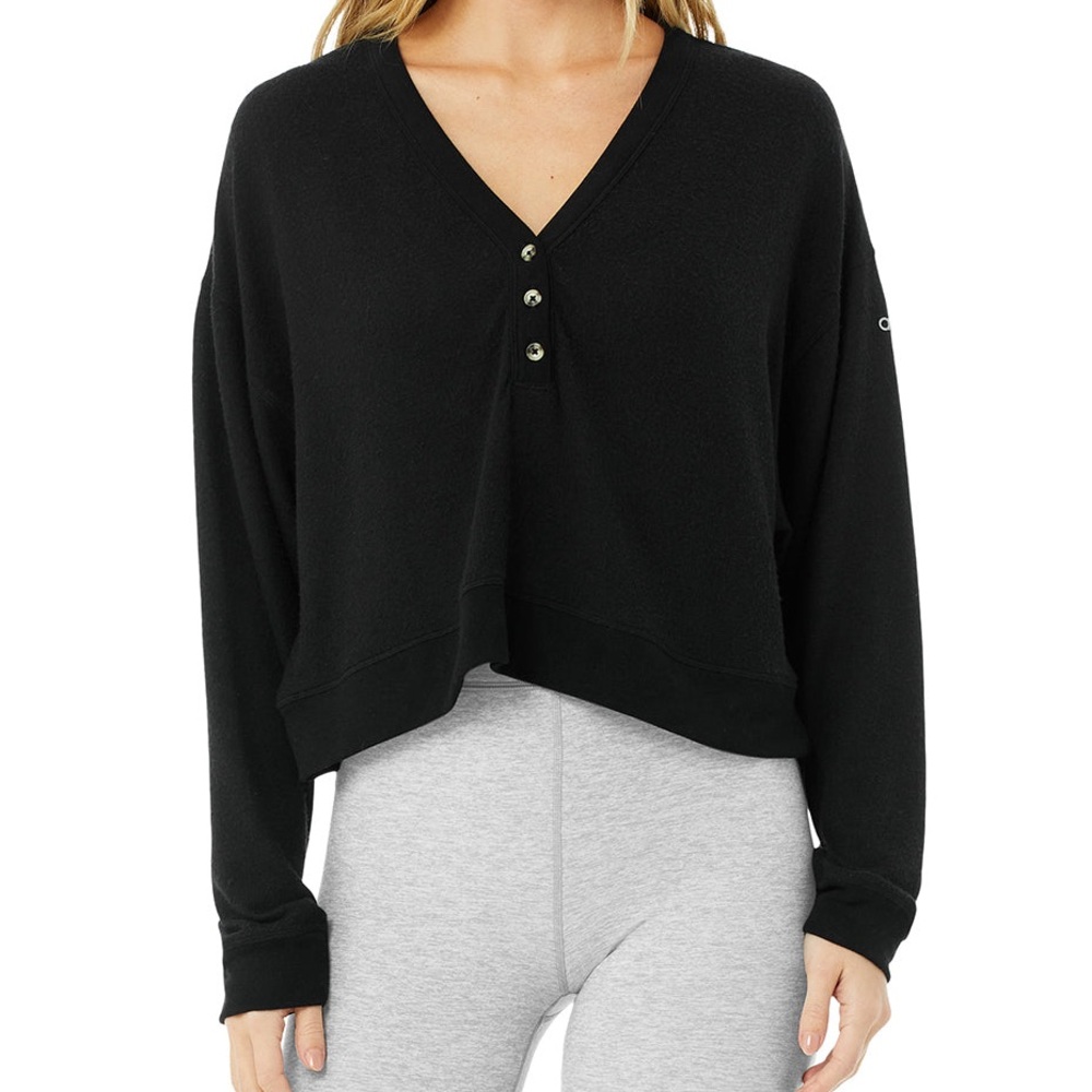 NWT Alo Yoga Alolux Soho Cropped Henley Sweatshirt